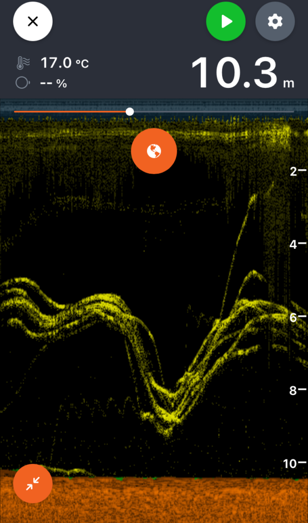 Big school of perch sonar image while verical jigging