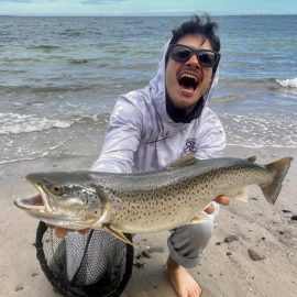 Barbless Balage with a beautiful Danish Sea trout
